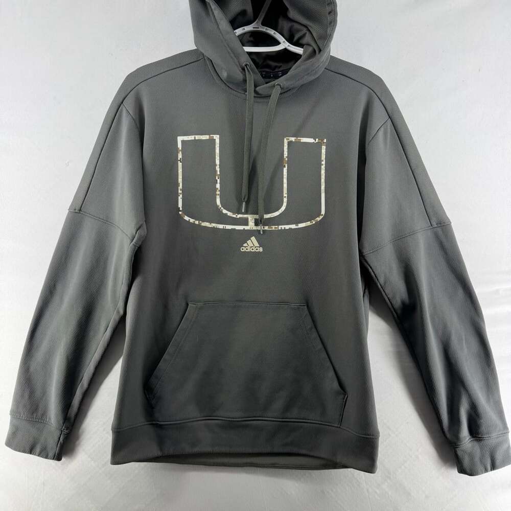 1637 Adidas Miami Hurricanes Hoodie Size S Gray Camo Pullover
